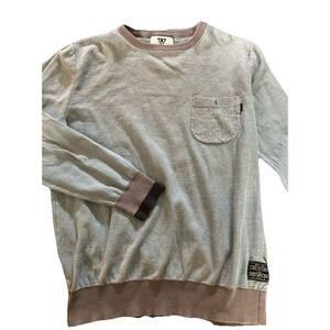 VISSLA Mens Long Sleeve Crewneck Sweatshirt Teal Stripe Pocket L